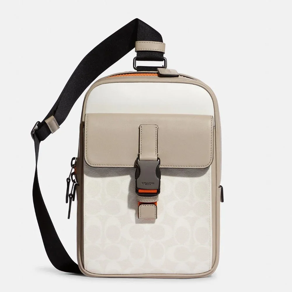 ❤️ Coach Track Pack In Colorblock Signature Canvas Beige/Chalk 💕